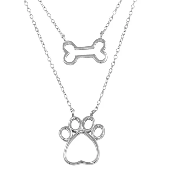 New sterling silver 925 dog paw print bone pendant double necklace - Picture 9 of 9